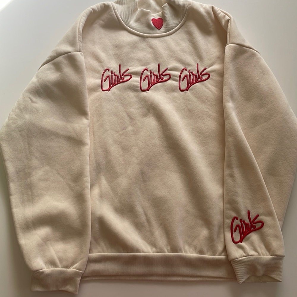 Beige girls heart embroiled sweater.